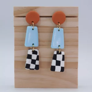 Estampado cuadros negros azul naranja