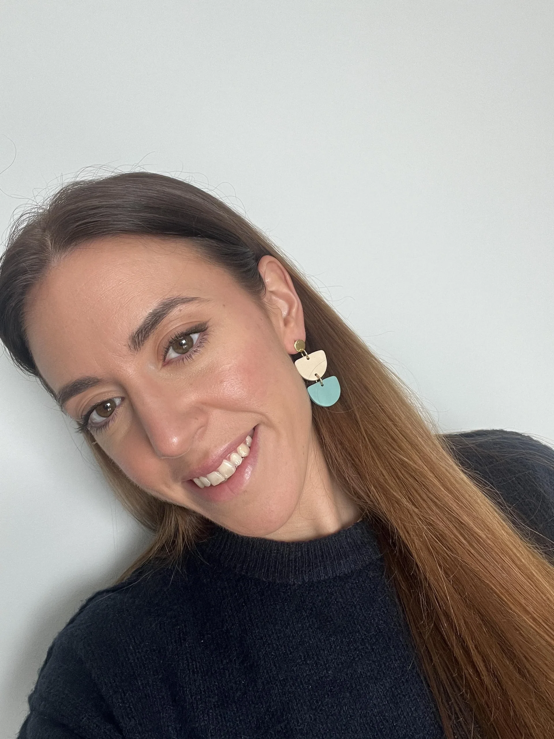Pendientes doble beige y azul - Imagen 2